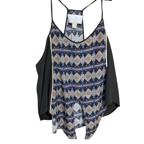 MORGAN CARPER Black/Multi Abstract Racer Back 100% Silk Knotted Cami Tank Sz M - Picture 13 of 16